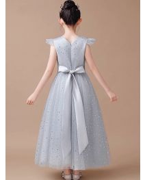 Grey Sleeveless Princess Tulle Skirt Flower Girl Dresses With Sequins