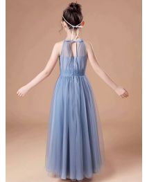 A-line Chiffon Halter Sleeveless Ruffled Floor Length Dresses for Girls
