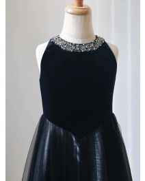 Girls Velvet And Tulle Flower Girl Pageant Gown - Elegant Formal Dress With Sequins