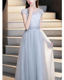Elegant Grey Lace Dresses Princess Sash Short Ruffle Special Occasion Party Dresses for Girls