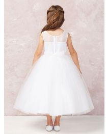 Girls Embroidery Lace Applique and Soft Mesh Dress White First Communion Dress