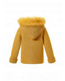 Yellow Single Breasted baby Sweater Coat With Detachable Hat