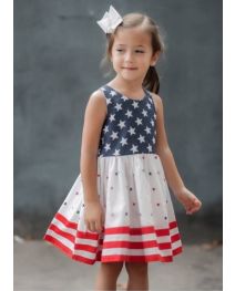 (PRE-ORDER)Girls 4th of July Star printed Dress