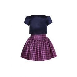 Girls Black Bow Top + Houndstooth Skirt