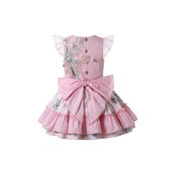 Girls Sundress Crewneck Sleeveless Floral Patterns Pink Dress + Handmade Headband