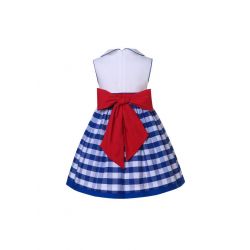 Girls Blue Plaid Embroidery Dress