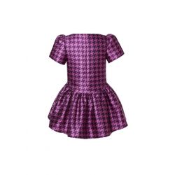 Girls Fuchsia Houndstooth Dress+Headband