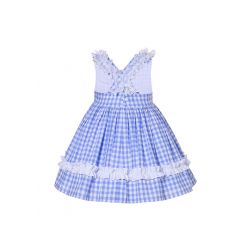 Girls Summer Blue Plaid Dress + Handmade Headband