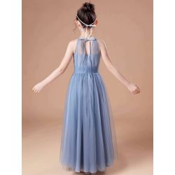 A-line Chiffon Halter Sleeveless Ruffled Floor Length Dresses for Girls