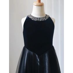 Girls Velvet And Tulle Flower Girl Pageant Gown - Elegant Formal Dress With Sequins