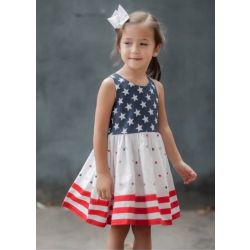 (PRE-ORDER)Girls 4th of July Star printed Dress