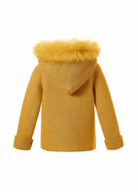 Yellow Single Breasted baby Sweater Coat With Detachable Hat