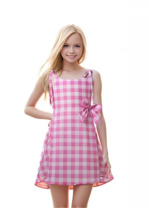 Girls Pink Gingham Adjustable Strap Dress