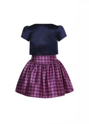 (Only size 3 Left)Girls Black Bow Top + Houndstooth Skirt