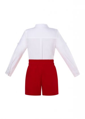 Kids Long Sleeve White Shirt + Red Shorts