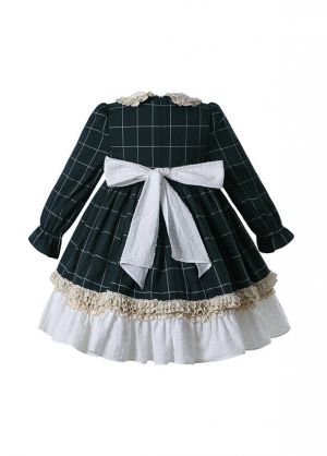 (Pre-order)Girls Green Plaid Christmas Dress + Headwear