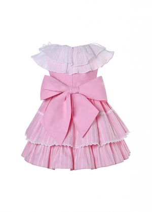 Double-layer ruffle embroidered collar Sweet Pink A-line Dress + Handmade Headband