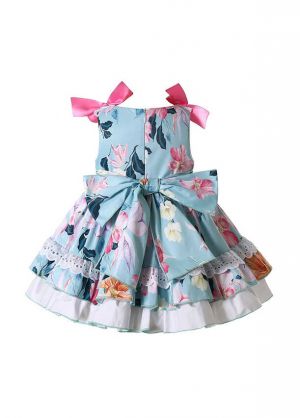 (UK ONLY)Baby Light Blue Lace Floral Dress + Handmade Headband