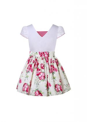 Girls White Embroidered Top + Floral Skirt