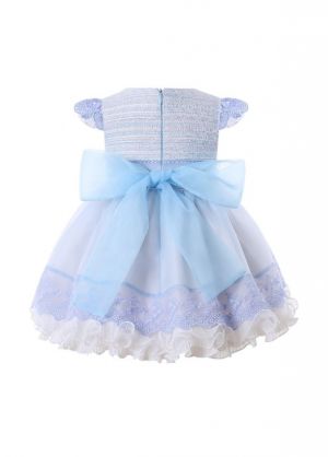 Baby Girls Blue Tweed Lace Dress + Bloomer +Hat
