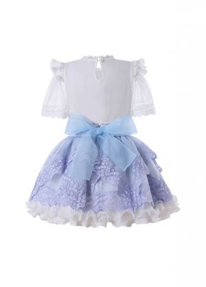 White Ruffle Top + Blue Lace Skirt
