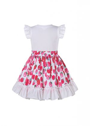 (UK ONLY)Little Girls White Shirt Ruffle Printed Skirt + Handmade Headband
