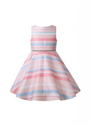 (8 pieces) Summer Flowers Pattern Stripes Sleeveless Girls Pink Dress