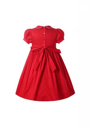 Red Girls Short Sleeve Smocked Dress