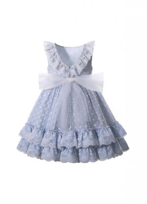 (8 pieces) Summer Cute Double-layered Sleeveless Dots Ruffle Worsted Girls Dress