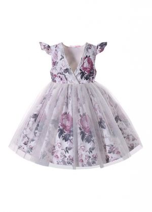 (8 pieces) Heart Floral Bow Girls Summer Magenta Dress
