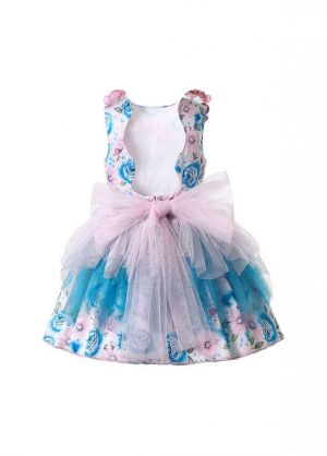 (7 pieces) Sleeveless Chiffon Pink Blue Dress + Handmade Headband