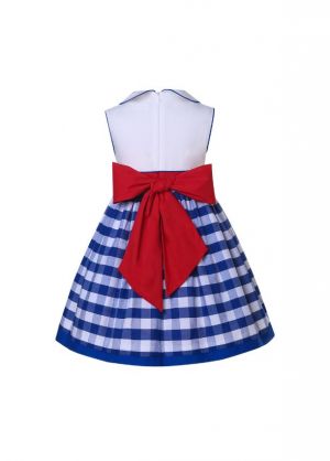 Girls Blue Plaid Embroidery Dress