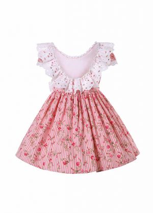 (PRE-ORDER)Spring Girls Pink Floral Lace Tulle Dress + Handmade Headband