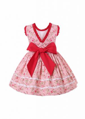 (PRE-ORDER)Girls Floral Lace Red & Pink Dress + Handmade Headband