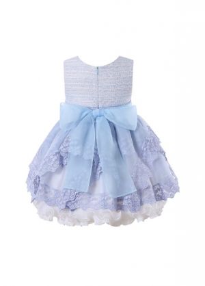 Girls Blue Tweed Lace Dress