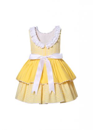 (PRE-ORDER)Spring and Summer Girls Sleeveless Yellow Easter Dress with Handmade Headband