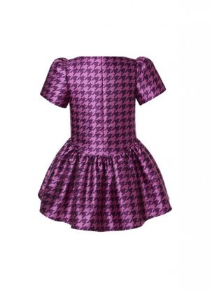 Girls Fuchsia Houndstooth Dress+Headband