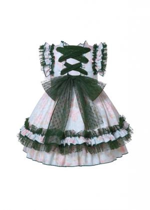 Girls Green Floral Ruffle Dress