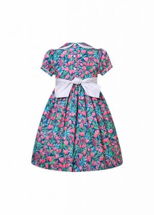 Girls Flower Printed Smocked Dresses