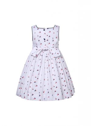 Girls Sailboat Print Sleeveless Smocked Dresses