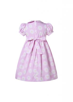 Girls Daisy Print Pink Smocked Dresses