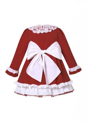 (PRE-ORDER) Red Ruffled Lace Girls Christmas Dress + Handmade Headband