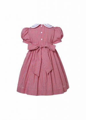 Girls Red Plaid Cherry Smocked Dresses