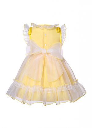 Girls Yellow Organza Sleeveless Smocked Dresses
