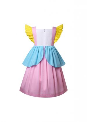 Girls Unicorn Print Ruffle Sleeveless Layer Hem Rainbow Dress