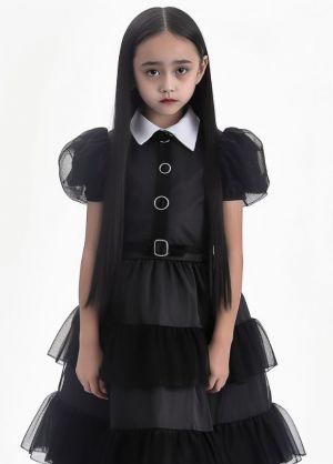Girls Gothic Black Mesh Knee-length Dress