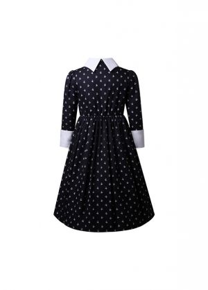 Girls Black Swing Dress Long Sleeves Peter Pan Collar Dress