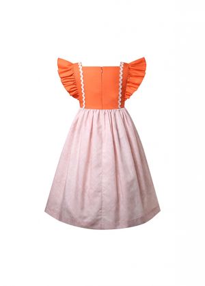 Girls Orange Ruffle Sleeves Lace Dresses