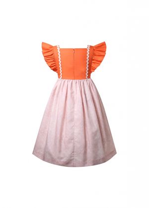Girls Orange Ruffle Sleeves Lace Dresses