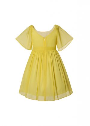 (Pre-order)Young Girls Yellow Chiffon Dress 4-14 Years